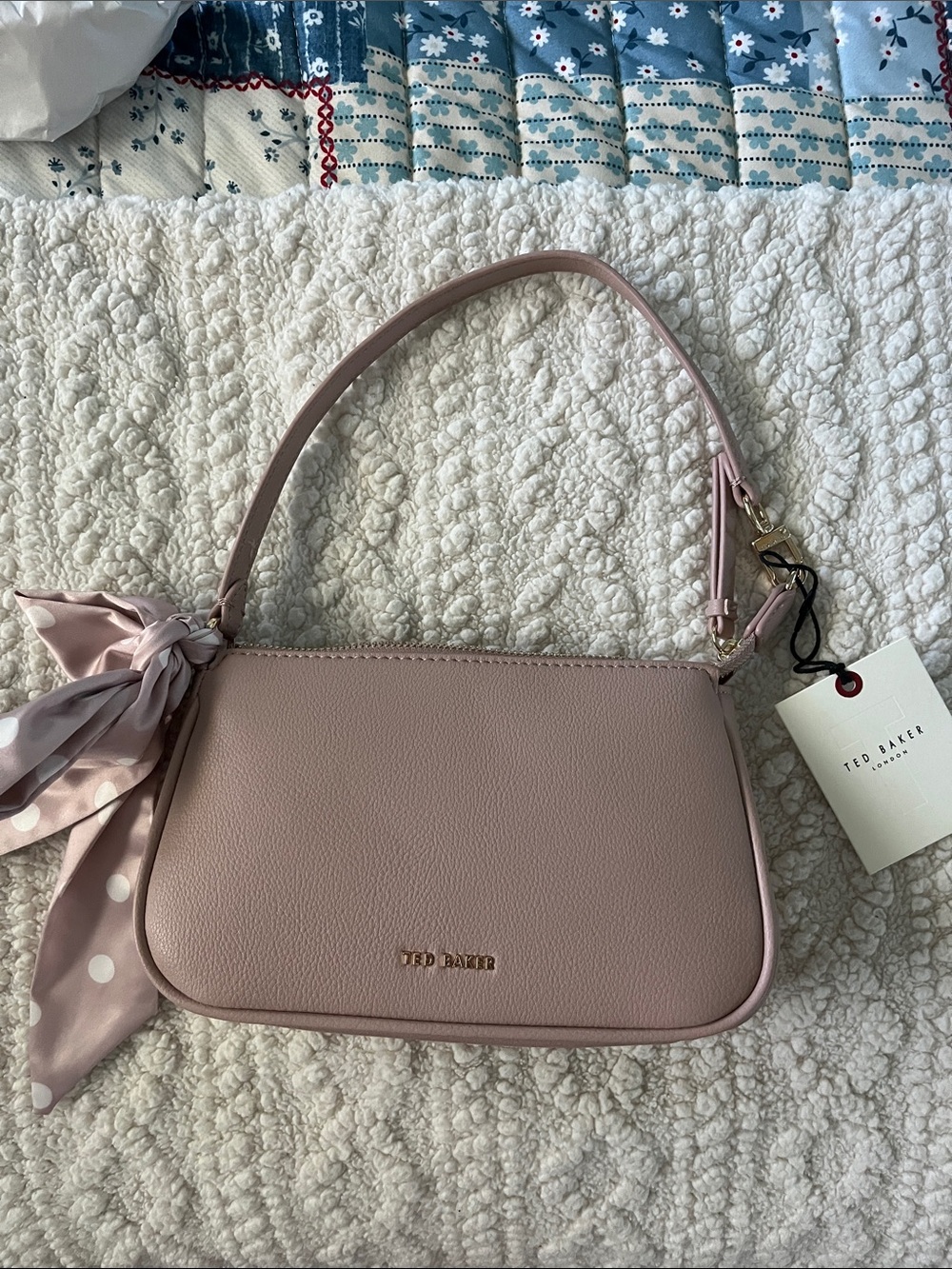 Ted Baker Blush Pink Shoulder Bag with Polka-Dot Scarf